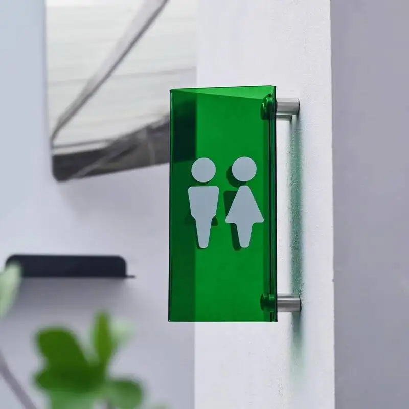 창의적인 컬러풀 아크릴 남녀 공용 화장실 따뜻함 알림 표지 삼각형 측면 걸이형 양면 화장실 문 표지