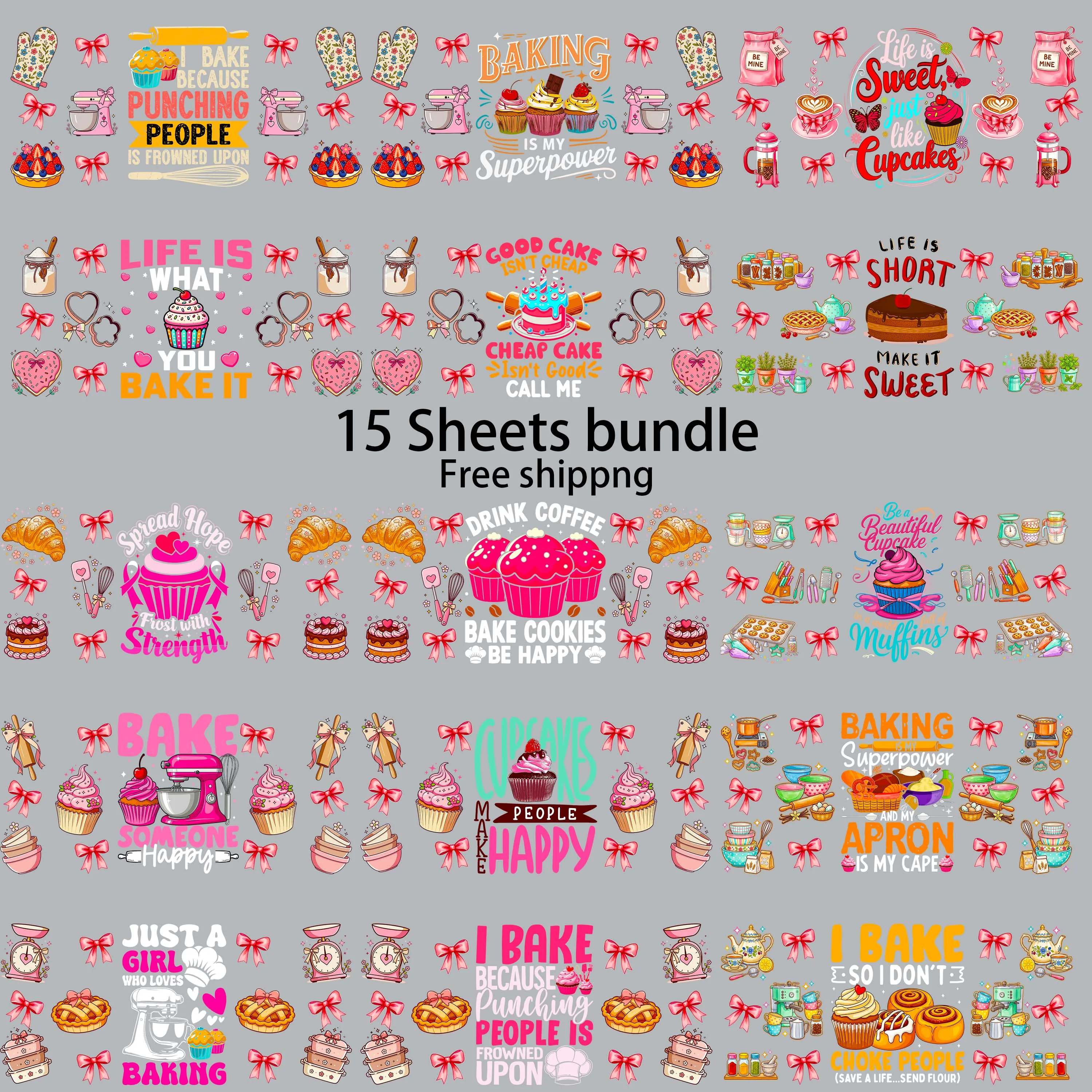 15pcs Fresship Baking fruits Matcha 16oz UV DTF Sticker Waterproof DIY Decals 3D transfer uvdtf tumbler sticker uv dtf cup wrap