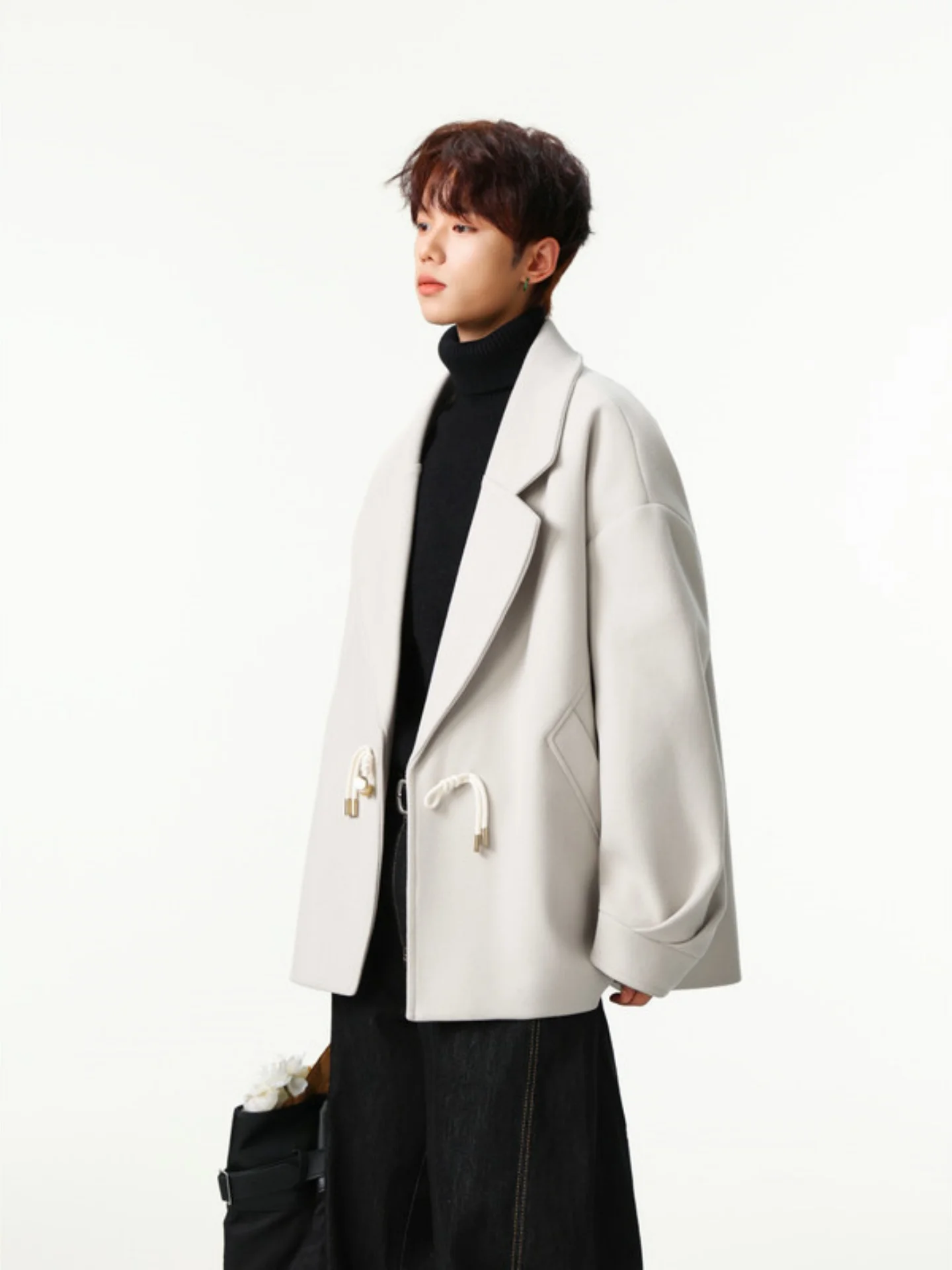 

Ele Autumn Winter Men's Woolen Coat with Horn Buttons Luxury Sle Suit Jaet Casual Faion Briti Sle Warmth