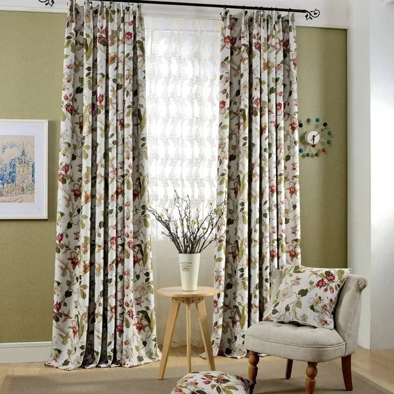 

Pastoral Style Flower Luxury Print Blackout Curtains for Living Dining Room Bedroom Fabric Curtain Custom Size Home White Tulle