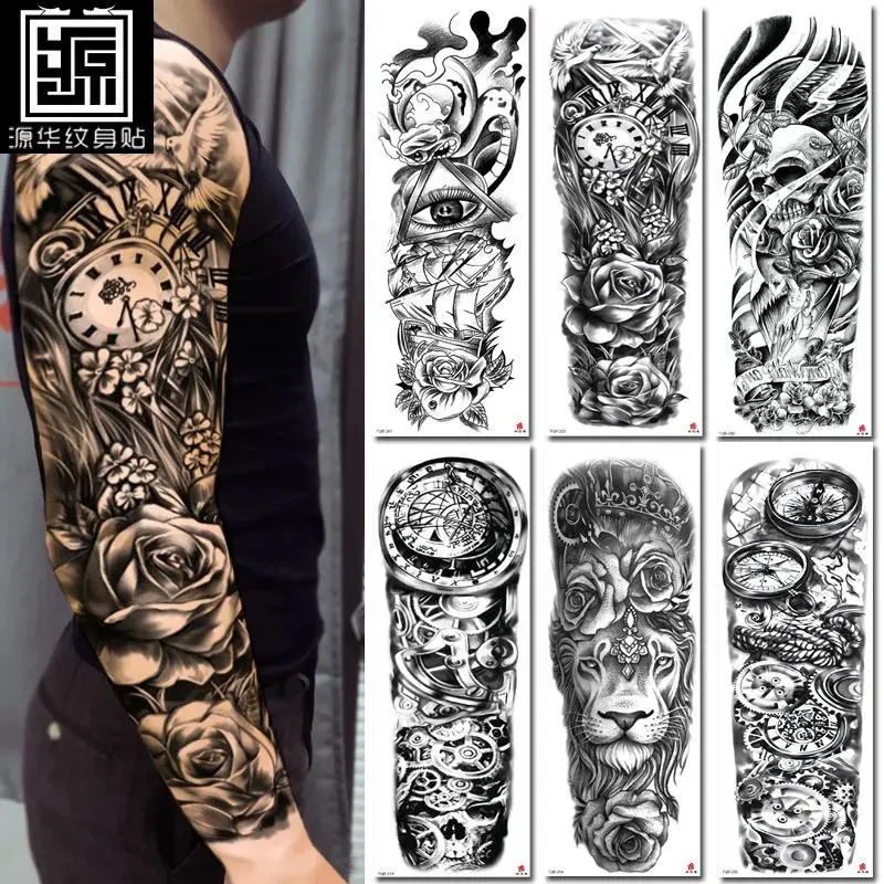 Full Arm Tattoo Sticker, Jesus Virgin Crown Lion Waterproof  Art Sticker Temporary Tatto