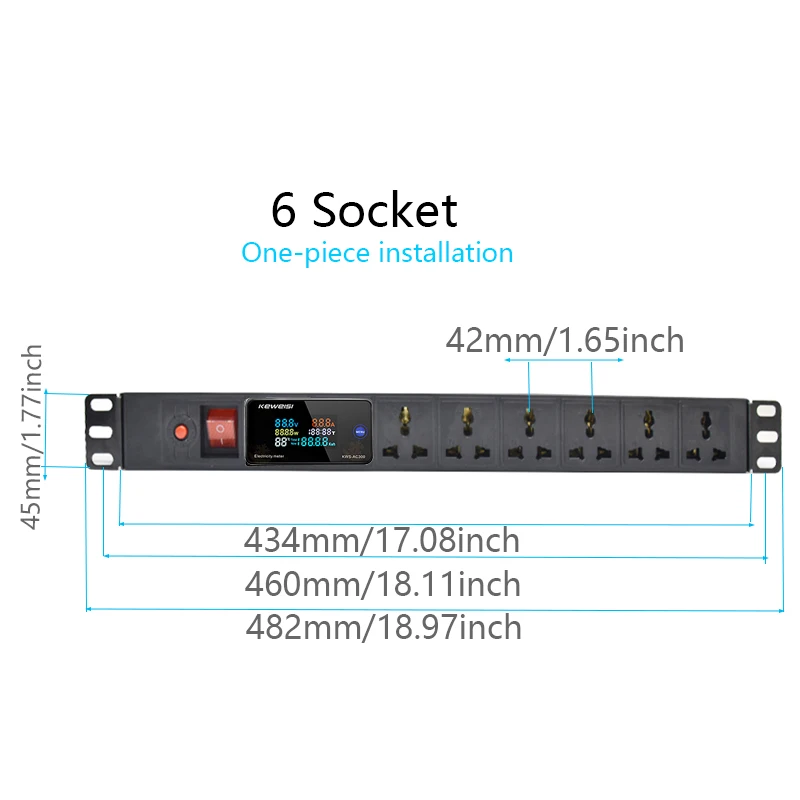 19 inch Rack Mount PDU Power Strip 4/6 Ways Universal Socket Distribution Unit Digital voltage measuring instrument