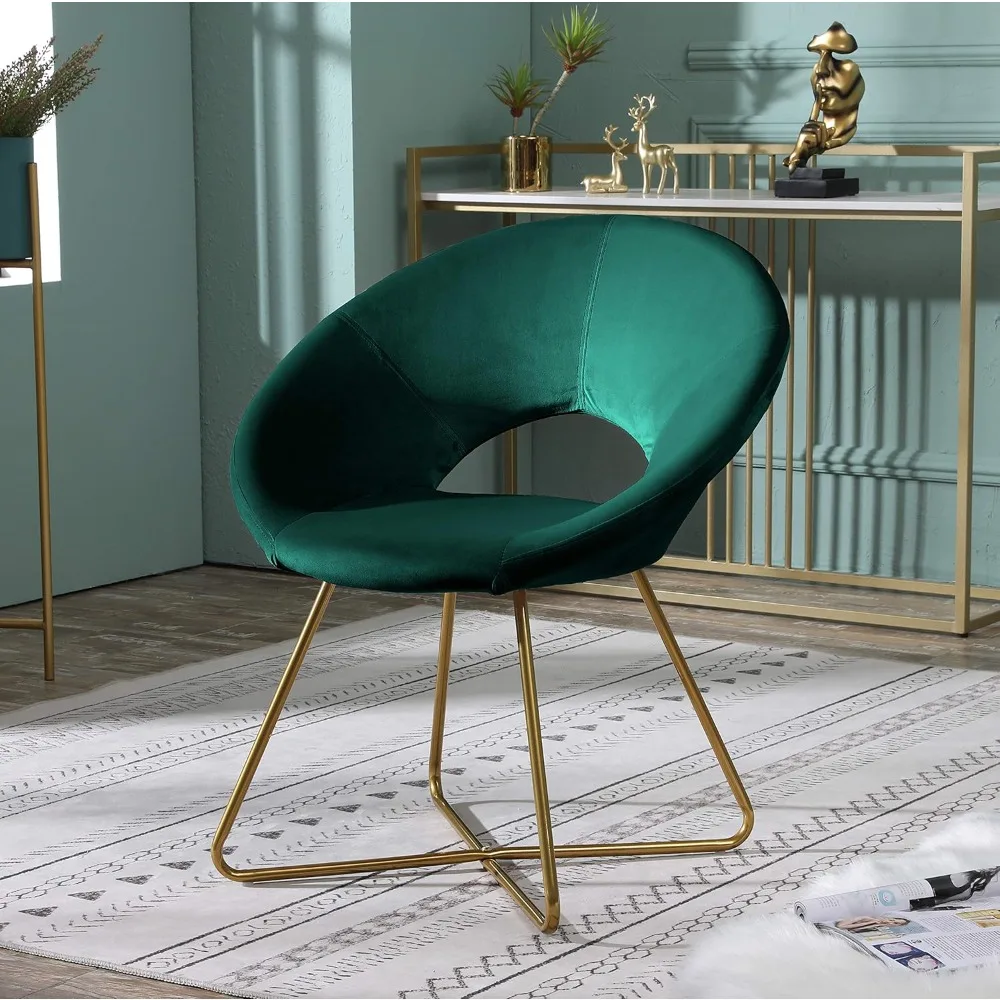 

Green Silky Velvet Upholstered Accent Chair with Gold Tone Finished Base for Living Room