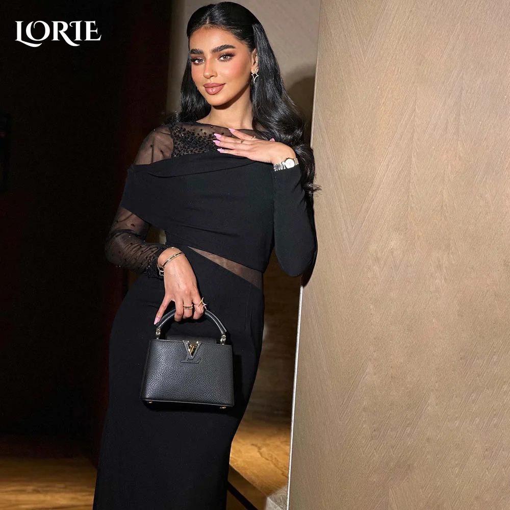 

LORIE Black Evening Dresses Saudi Long Sleeve Prom Dress Sexy Straight Lace Women Clebrity Party Gown 2024 Family Party Dresses