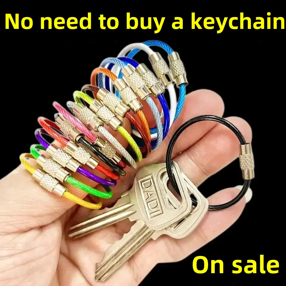 Rubber Coated Colorful Wire Rope Stainless Steel Key Ring Rope Outdoor Accessories Car Stretch Key Chain Rebound Key Chain