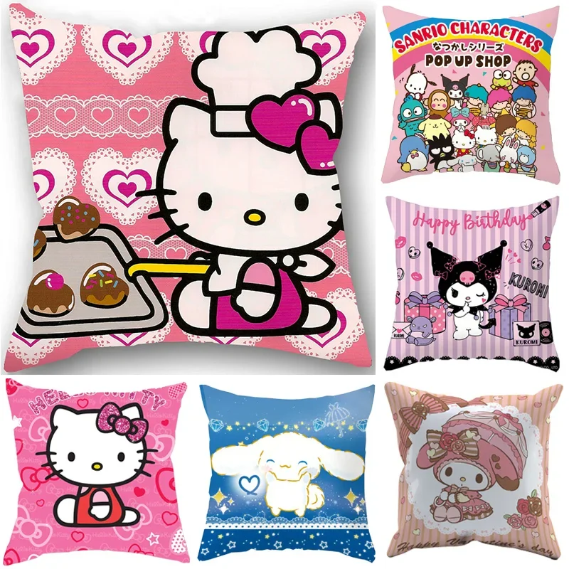 Sanrio Hallo Kitty Kissen bezug Anime Cartoon Kawaii Melodie Kuromi 40x40cm Büro Sofa Kissen bezug Wohnkultur Spielzeug Geschenke