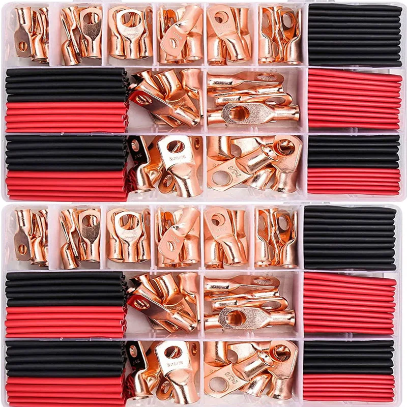 160Pcs Wire Connector Ring Copper Connectors Bare Cable Electric Crimp Terminal Connector Terminals Sc Tube+Heat Shrink Tubing