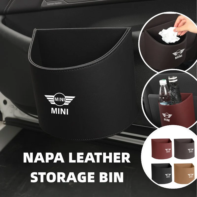 Leather Car Door Trash Bin Hanging Garbage Storage Barrel For MINI Cooper One JCW R56 Countryman Clubman R50 R53 R58