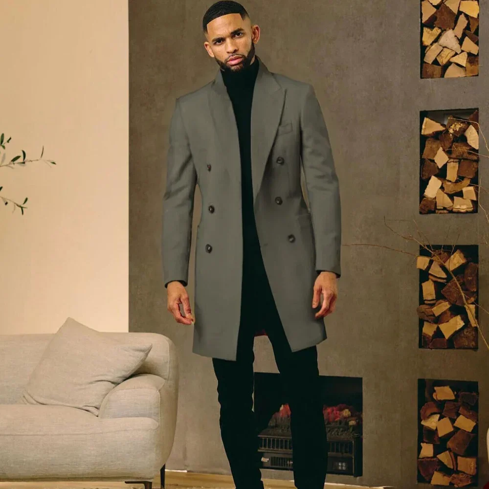 

Regular Suit with Vintage Notch Lapel Long Coat Men Solid Color Formal Business Suits Coat Customization Coarse Woolen Fabrics