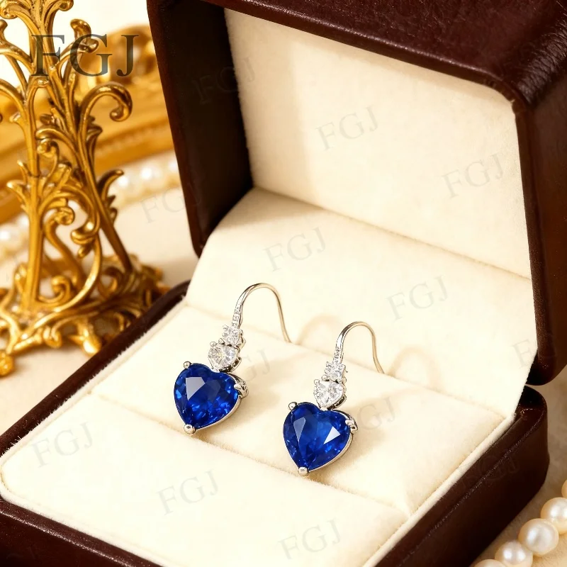 

Серьги в форме сердца по индивидуальному заказу, 8x8 мм, стерлинговое серебро 925 пробы, рубин, сапфир, Колумбия, высокое качество для помолвки, рождественские украшения