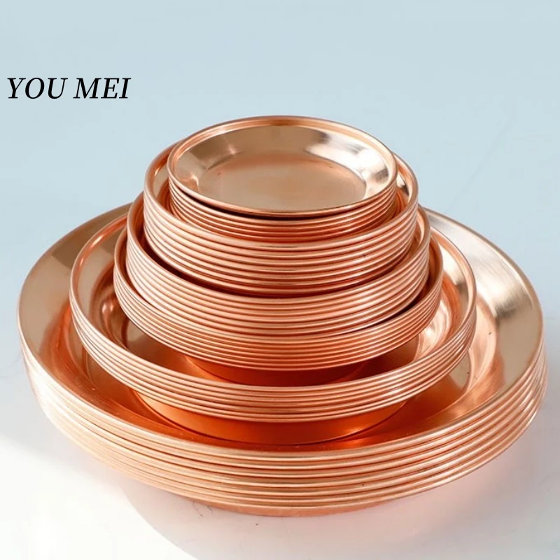 7 Pcs Nepal Altars Platter,Buddhism Red Copper Tribute Tray,Multiple Sizes Desktop Decoration Holy Luster Plate Buddhist Item