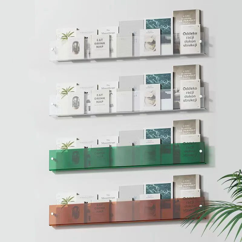 Colorful Wall-mounted Acrylic Display Shelf Picture Book Magazine Book Decorative Shelf Perforated/Non-perforated Wall Book Rack