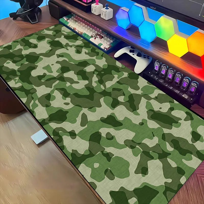 Military Green Camouflage Mouse Pad Eye Protection Retro Desk Mat XXL Non-slip Rubber Base Washable PC Pads for Gaming & Office