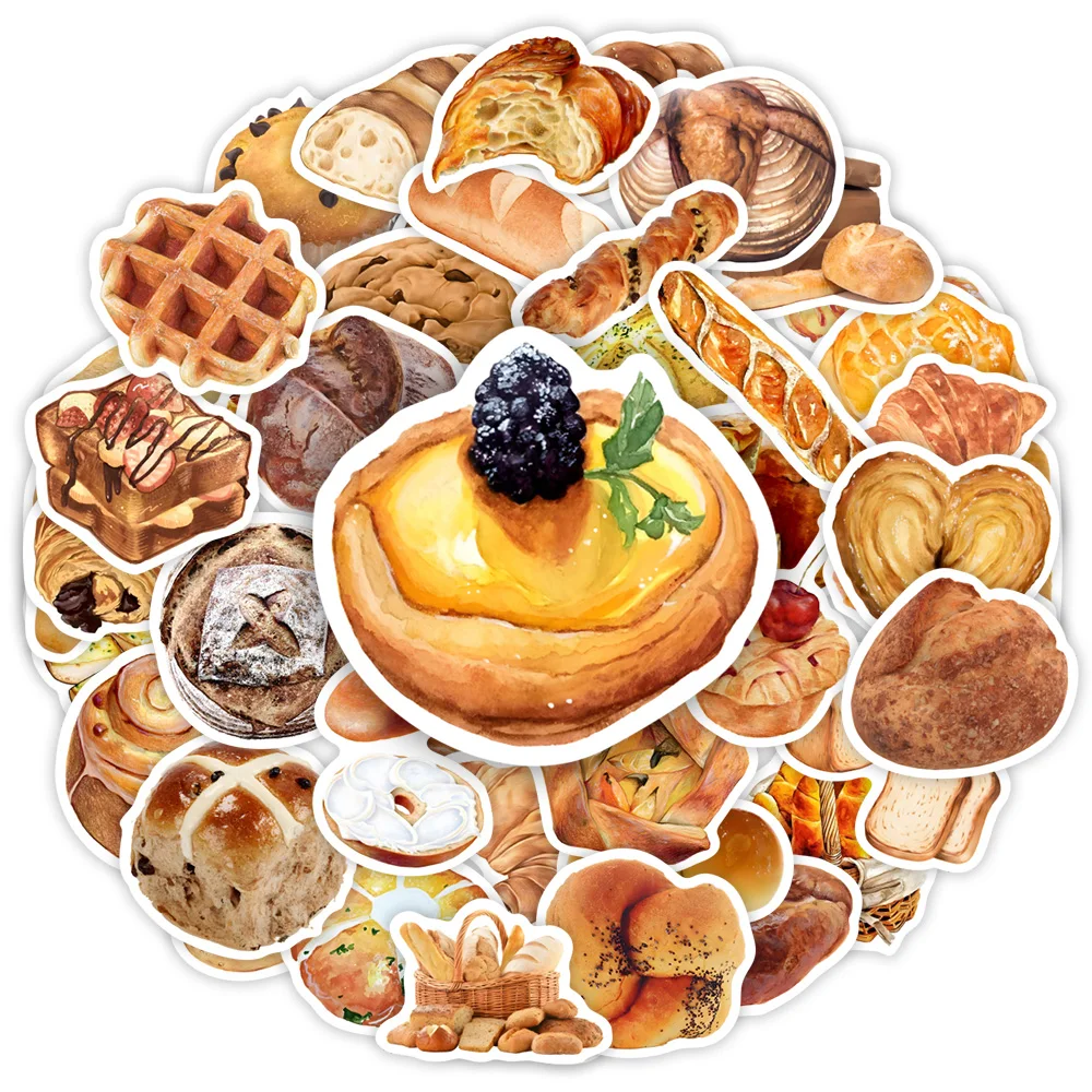 Watercolor Bread Baking Stickers Baguette Donut Croissant Pie Toy Gift Decorative Decal for Phone Bottles Scrapbook Waterproof