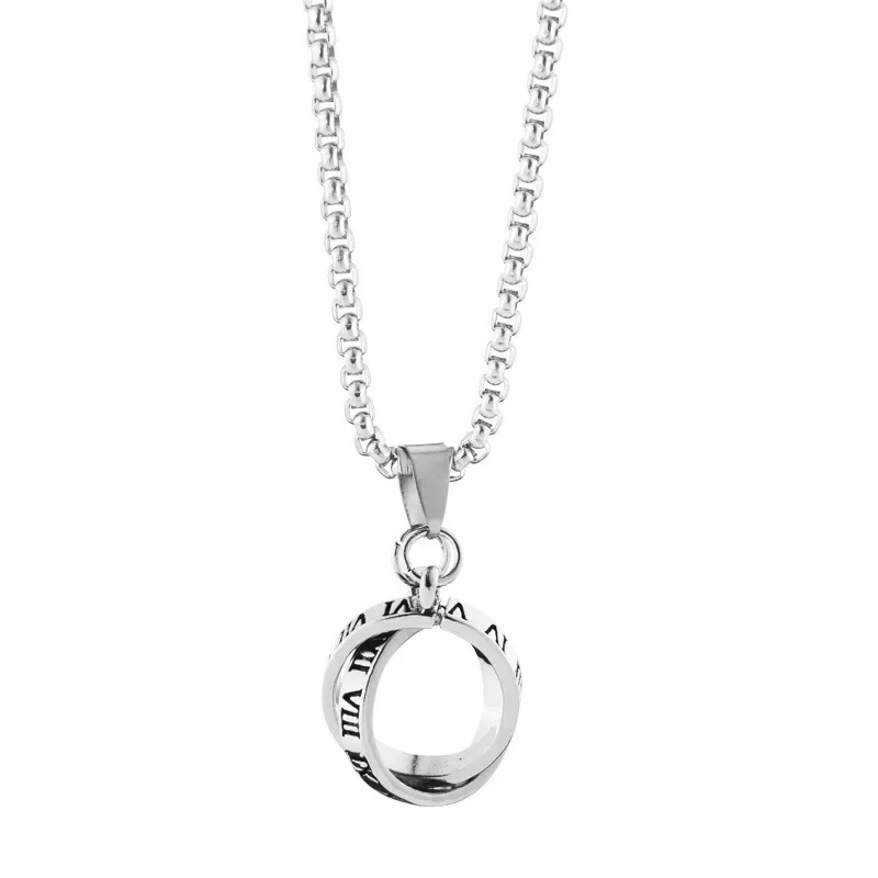 Kalung cincin ganda, tebal dan individual, kalung pelajar pria trendi, liontin baja titanium huruf pria