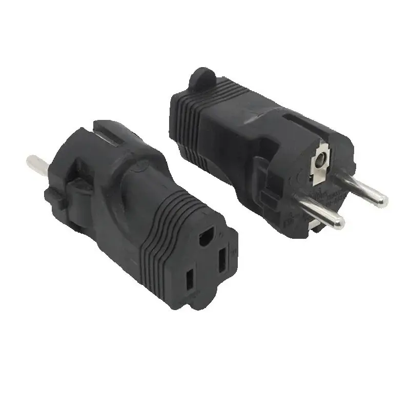Image of Schwarzer EU 4,8MM Stecker auf Amerika Kanada Mexiko Nema 5-15R Buchse Stromadapter US zu Europa Typ F Schuko Reiseadapter