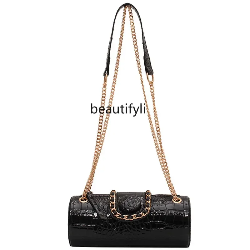 

yj Crocodile Pattern Chain Bag Women's Chain Bag Versatile High Quality High-Grade Crossbody round Bag