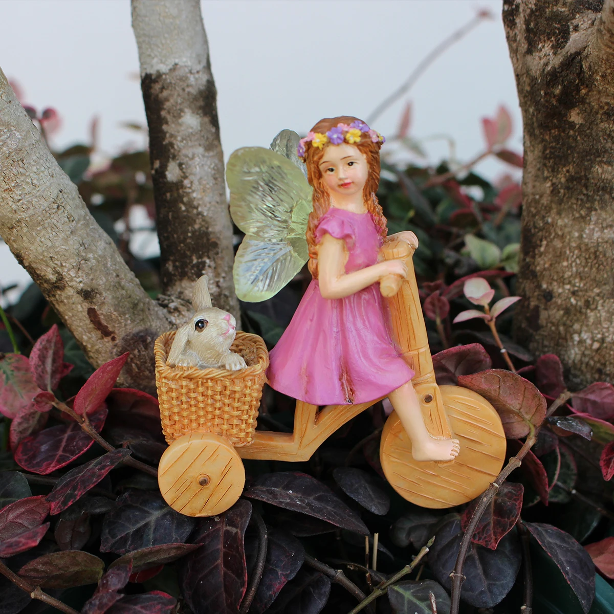 1 fun fairy tale statue, mini bicycle fairy tale garden statue outdoor sculpture, resin garden decoration outdoor garden lawn ga