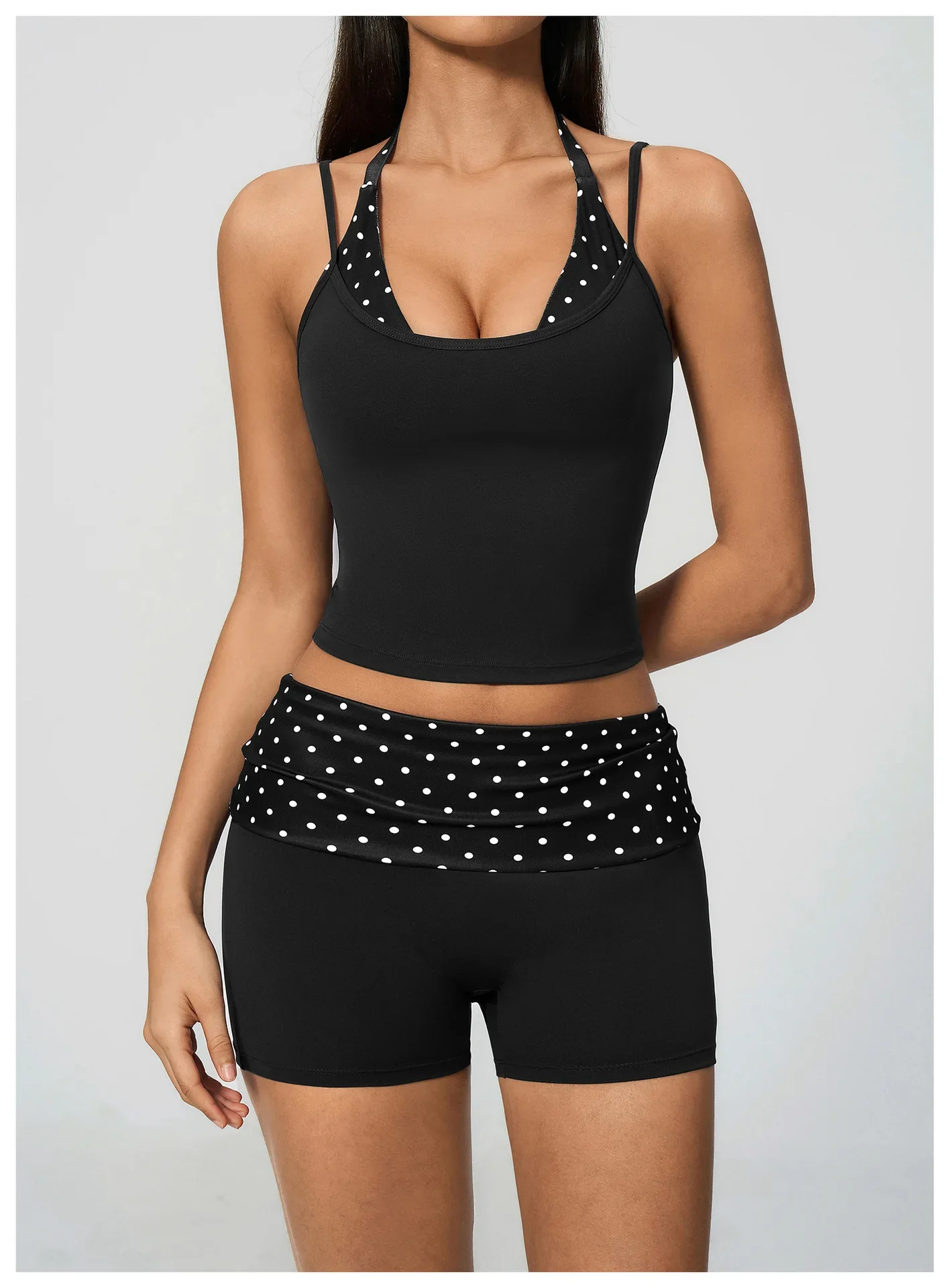Polka Dot Yoga Tank Top Stoßfestes gestreiftes Fitness-BH Gym Workout Weste Atmungsaktives Sport-Top Neckholder Sportweste mit schönem Rücken – Detail 39