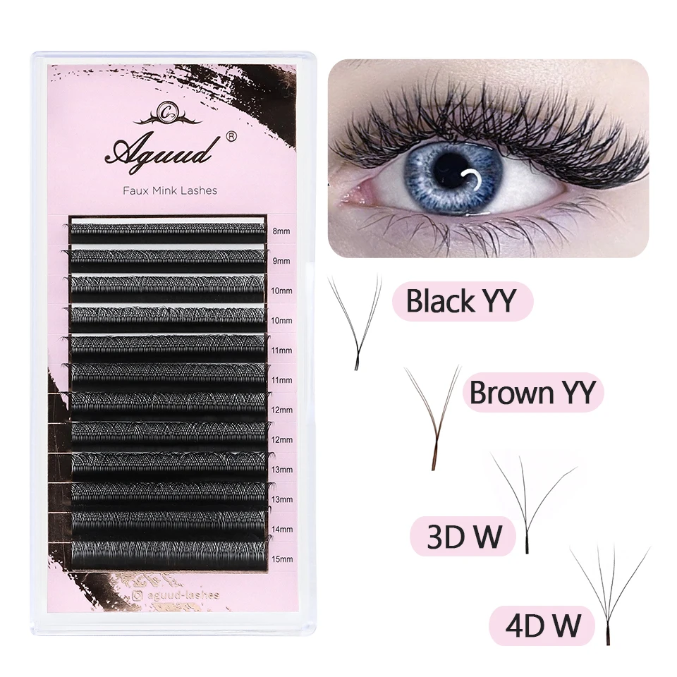 Hand Woven Premium 3D 4D YY Shape Triple Tips Cross Lashes Interlaced Root Automatic Flowering Premade Fans Eyelashes Extension