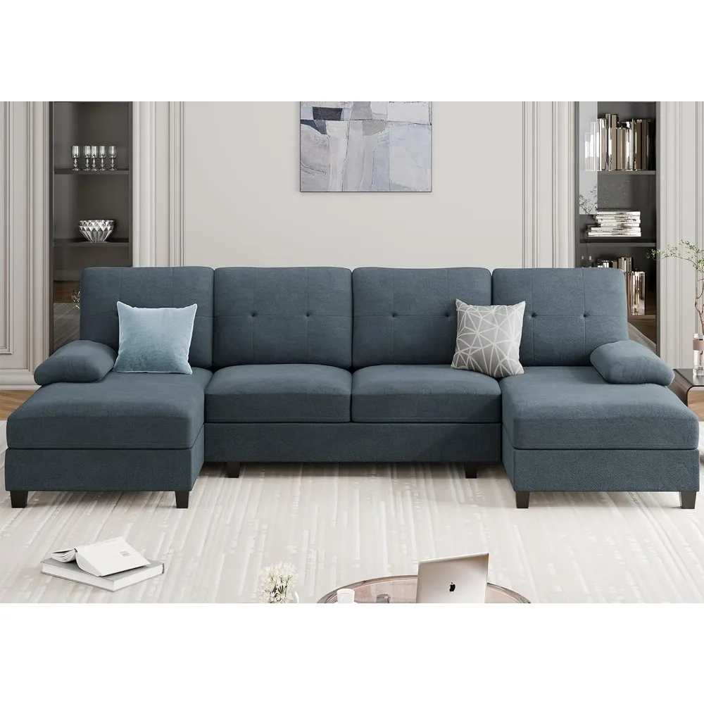 Sectional Couches for Living Room, 4 Seat Sofa Set U-Shaped Couch with Wide Chaise, 106in Large Sofa (Grey),Living Room Sofa