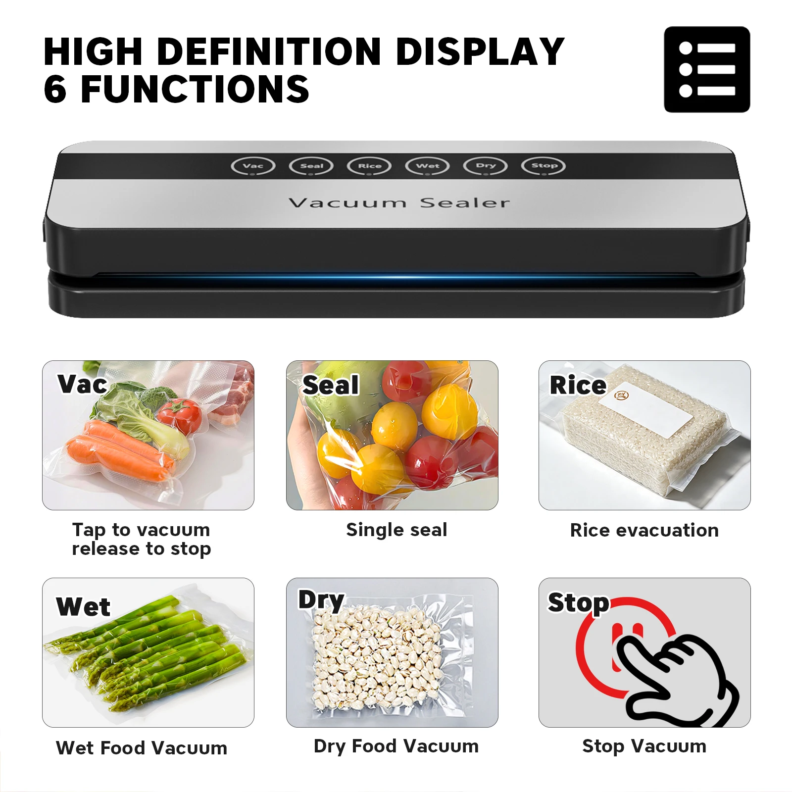 

Интеллектуальная вакуумная запечатывающая машина, многофункциональное автоматическое запечатывающее устройство двойного назначения для сухой/влажной воды, кухонная мелкая бытовая техника