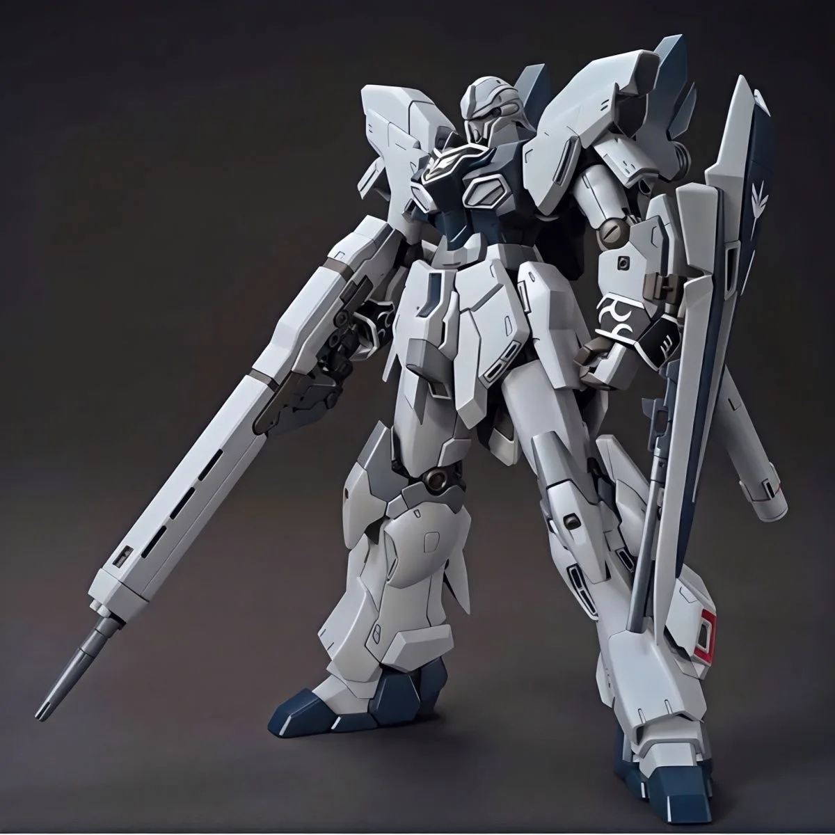 Фото Масштабная модель Sinanju Stein 1/144, бело-темно-серая, пластиковая, многосуставная, подвижная, робот Нео Зеон с большим снайперским пулеметом, аниме-хобби-набор
