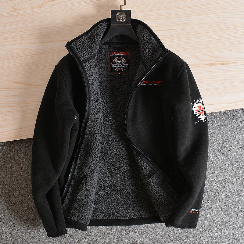 

Thickened Lamb Velvet Autumn Winter Men's Stand Collar Cotton Jacket Coat Youth Casual Pure Color Zipper Closure Street Style