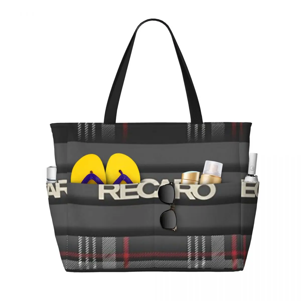 

Tartan Plaid Recaros Beach Tote Bag Sport Gym Yoga Duffle Large Tote Bag Women Travel Bag Fitness bag