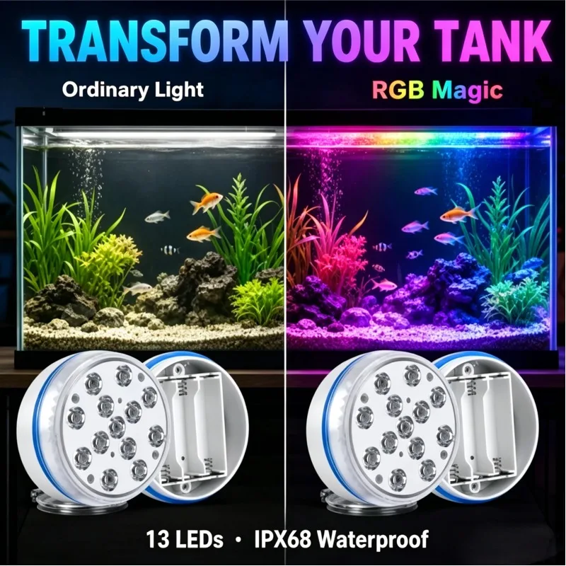 Remote Controlled 13LED RGB Submersible Light Updated IP68 Bright Lamp for Pond Swimming Pool