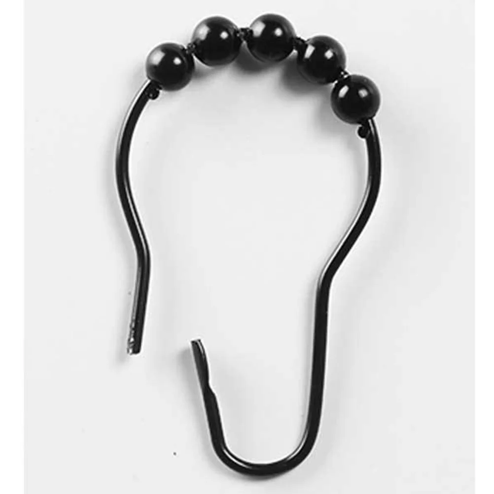 12pcs Curtains Hooks Shower Black Shower Curtain Rings Rust Resistant Metal Glide Shower Hooks For Bathroom Shower Rods Hardware