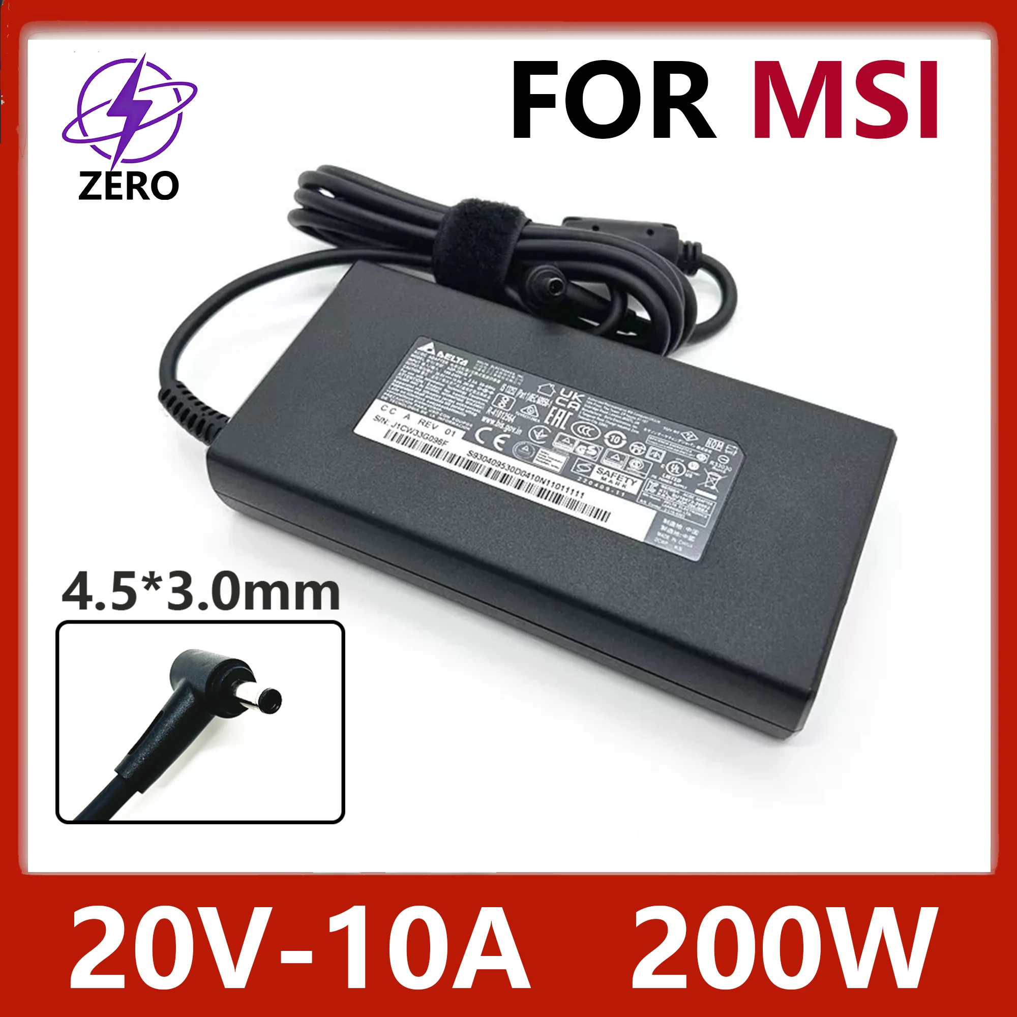 Original 200W 20V 10A 4.5*3.0mm Laptop Charger Power Adapter for MSI Bravo 15 C7V C7VE C7VF DELTA ADP-200JB F