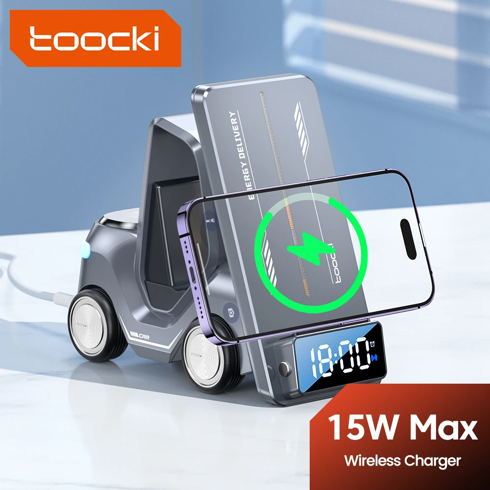 Toocki 5 in 1 Wireless Charger 15W Fast Charging Dock Station for iPhone 15 14 13 Airpod Applewatch Samsung S23 S22 S21 Watch
