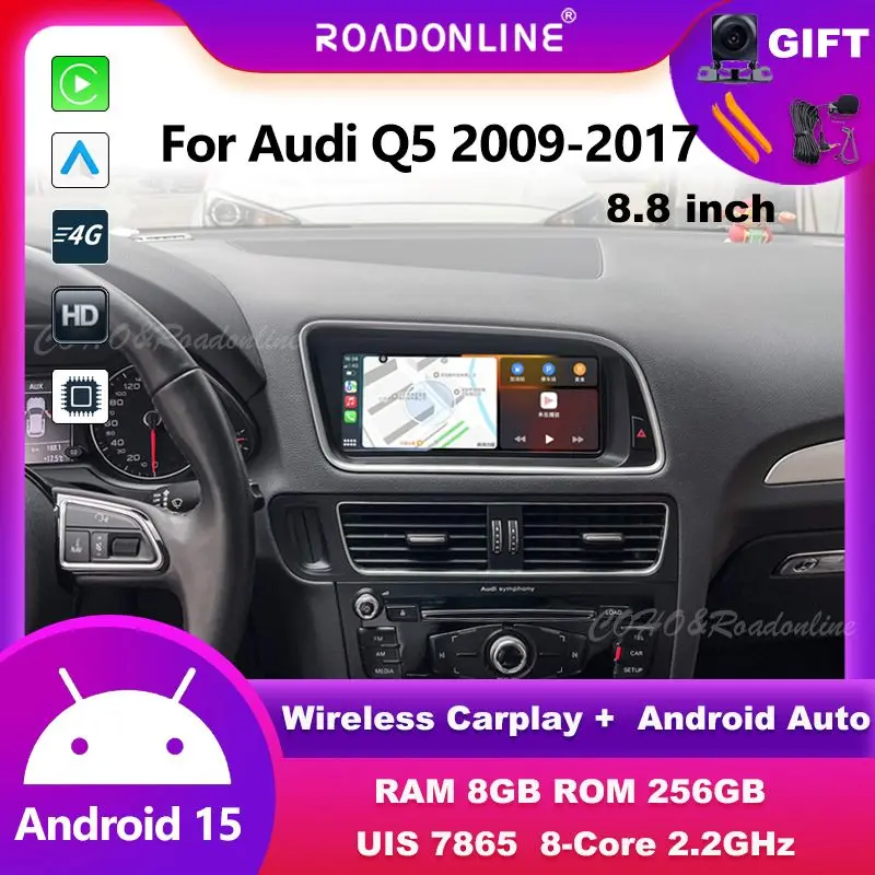 8.8 Inch Car Radio For Audi Q5 2009-2017 Retain Original System Wireless CarPlay Android Auto GPS Navigation Multimedia Player