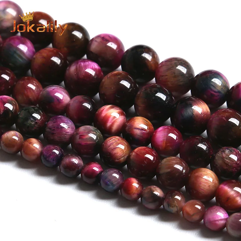 Rose Red Starry Sky Tiger Eye Beads For Jewelry Making Natural Stone Round Loose Beads DIY Bracelets Accessories 6 8 10 12mm 15