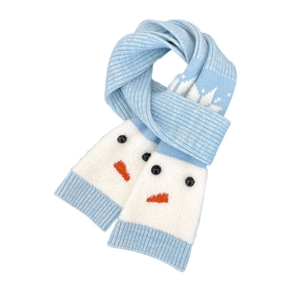 

Cute Snowflake Snowman Pattern Scarf Korean Style Windproof Cashmere Blend Scarf Blue Warm Knitted Shawl Gift