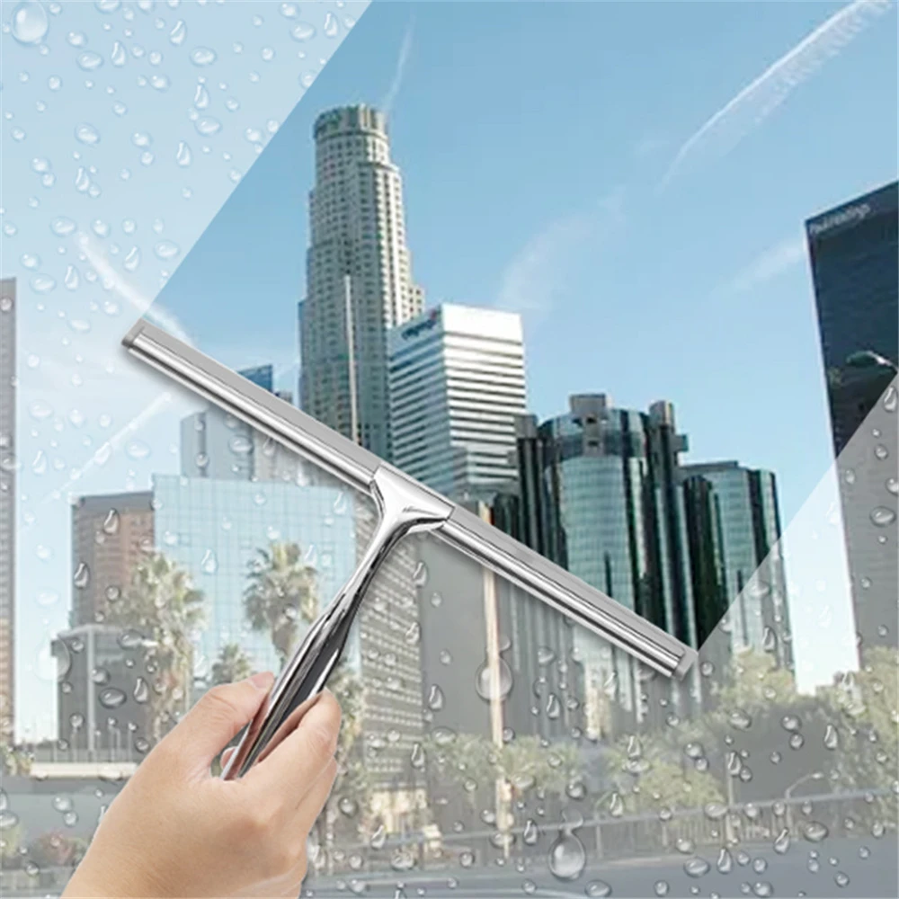 Stainless Steel Glass Squeegee Household Window Shower Wiper with Suction Hook Bathroom Mirror Cleaning Brush Glass Scraper