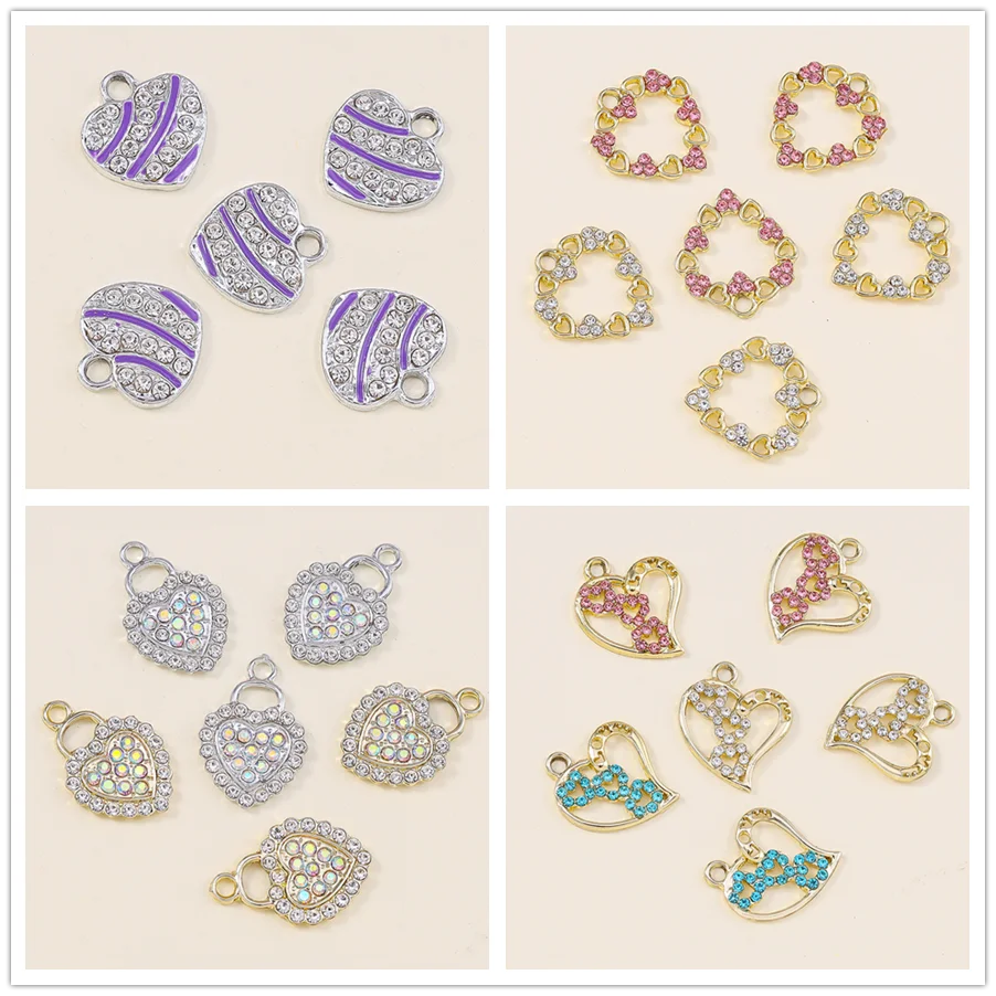 10pcs Fashion Crystal Heart Charms Cute Romantic Love Heart Pendants For Earrings Necklace Handamde DIY Jewelry Findings Crafts