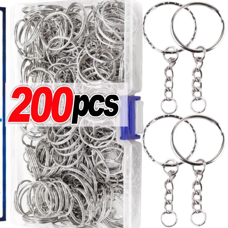 50/200pcs Silver Plated Metal Blank Keyring Keychain Split Ring Keyfob Key Holder Rings DIY Findings Making Keychain Accessories