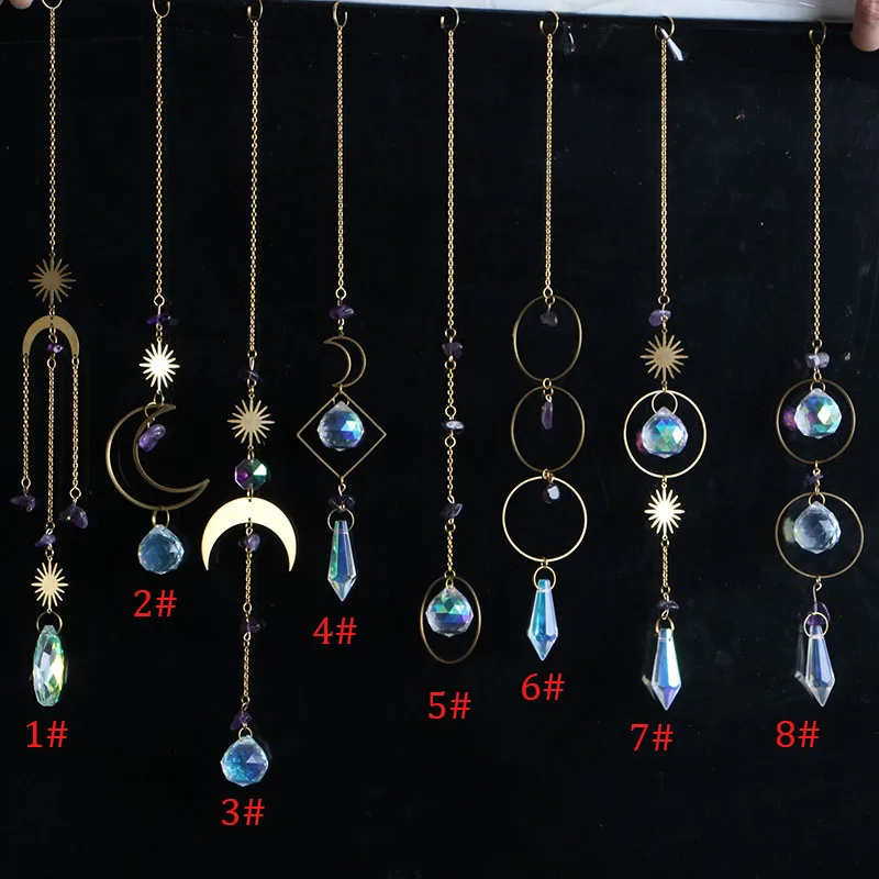 1PCS Crystal Suncatcher Natural Crystal Gravel Pendant Moon Prism Hanging Sun Catchers Rainbow Maker  Home Garden Decorat