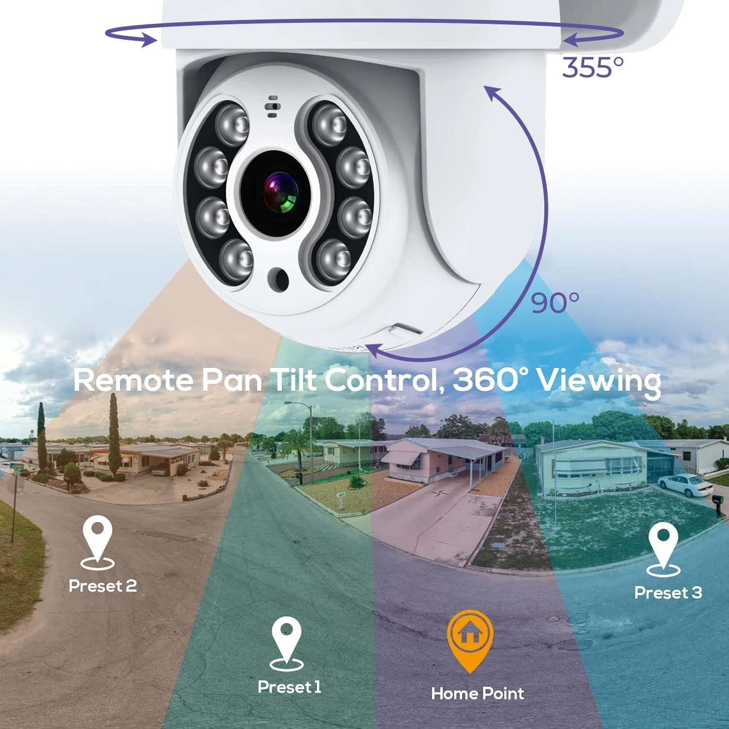 4CH Security Camera System Outdoor Wireless, 4pcs WiFi PTZ Cameras Auto Tracking, 8CH Surveillance DVR NVR Kit with 10
