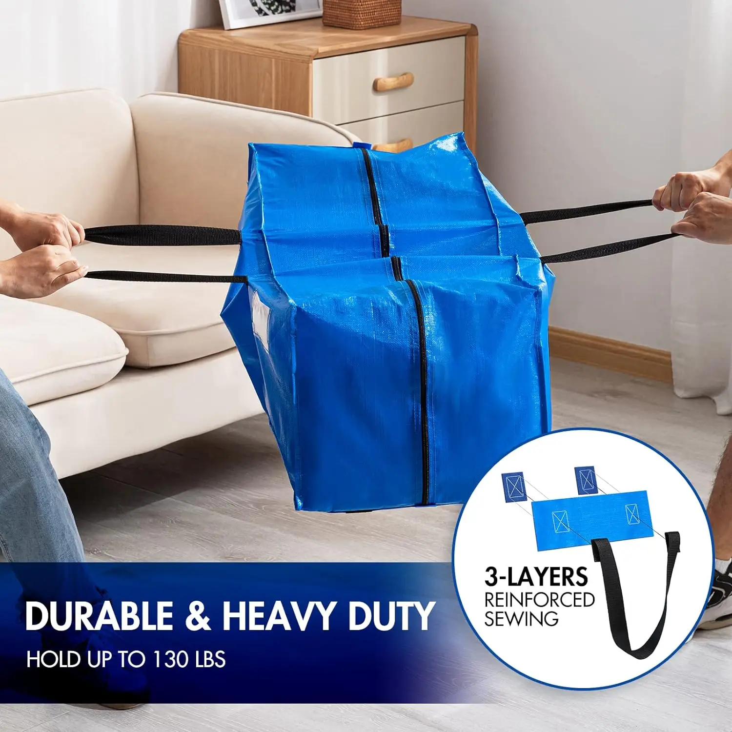 Heavy Duty Extra Large Moving Bags W/Backpack Straps Strong Handles & Zippers,Storage Totes For Space Saving, Fold Flat, 4-pack