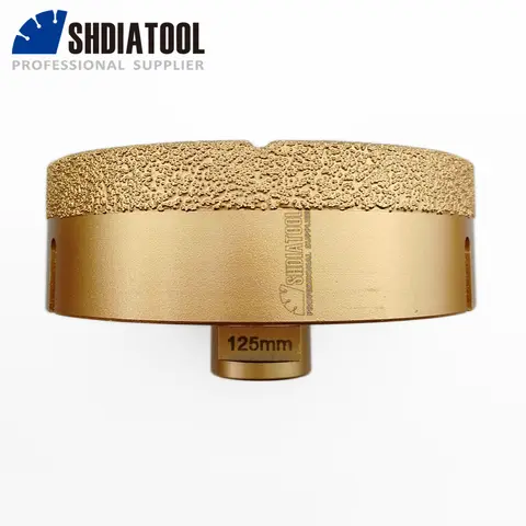 SHDIATOOL 나사 진공 브레이징 다이아몬드 드릴링 코어 비트, 직경 125mm, M14, 15mm 다이아몬드 높이 타일 드릴 비트, 홀 톱 크라운