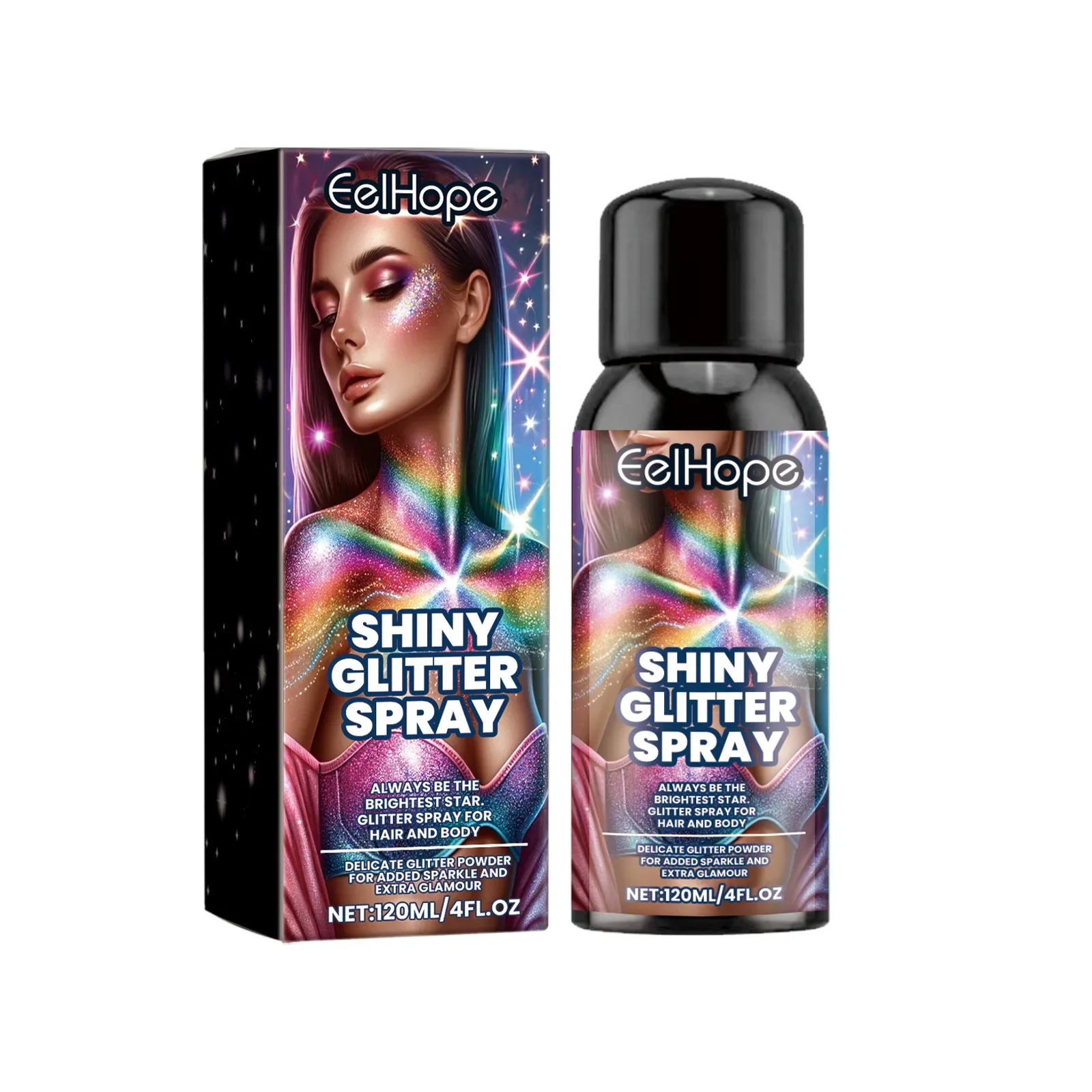 Bühne Make-up Glitter Spray, Abschluss ball festliche Atmosphäre Orgie Haar Körper Highlight Glitter Spray sanften natürlichen dauerhaften Glitter 120ml