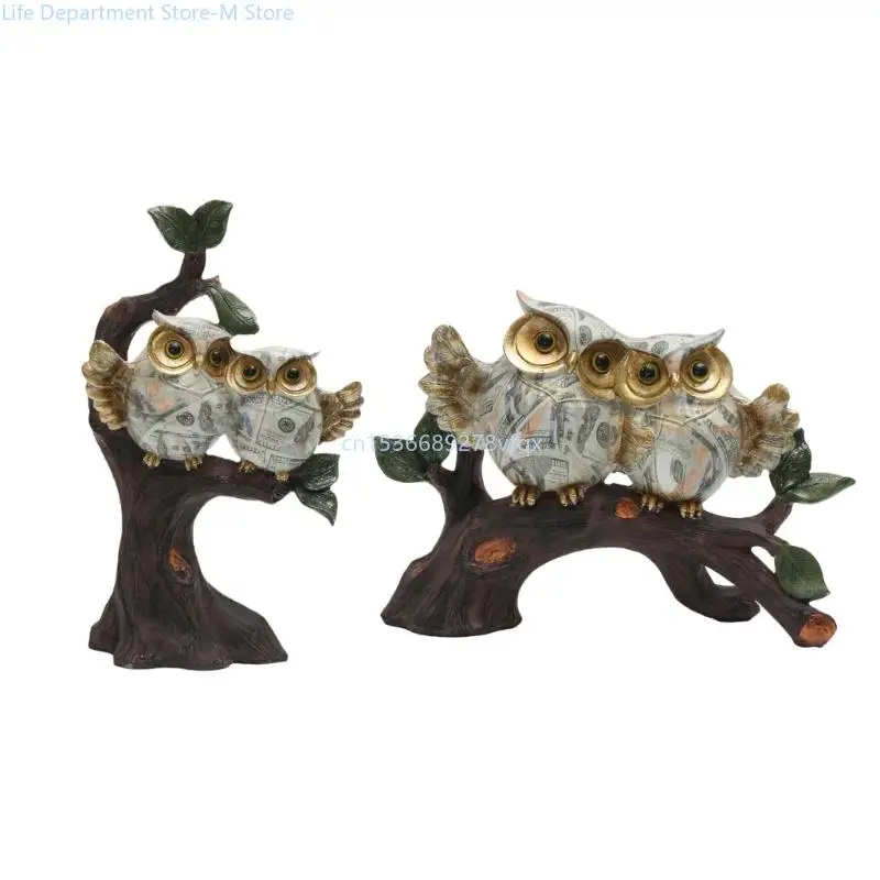 

Couple Owl Perching On Tree Branch Resins Sculpture Figurine Home Decors