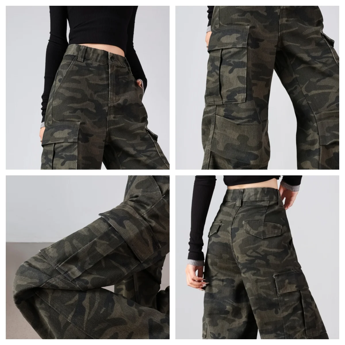Jean Cargo en Denim pour femmes, multi-poches, Hip Hop, rétro, ample, délavé, Streetwear, jambes larges, pantalon droit décontracté, Y2K 2025