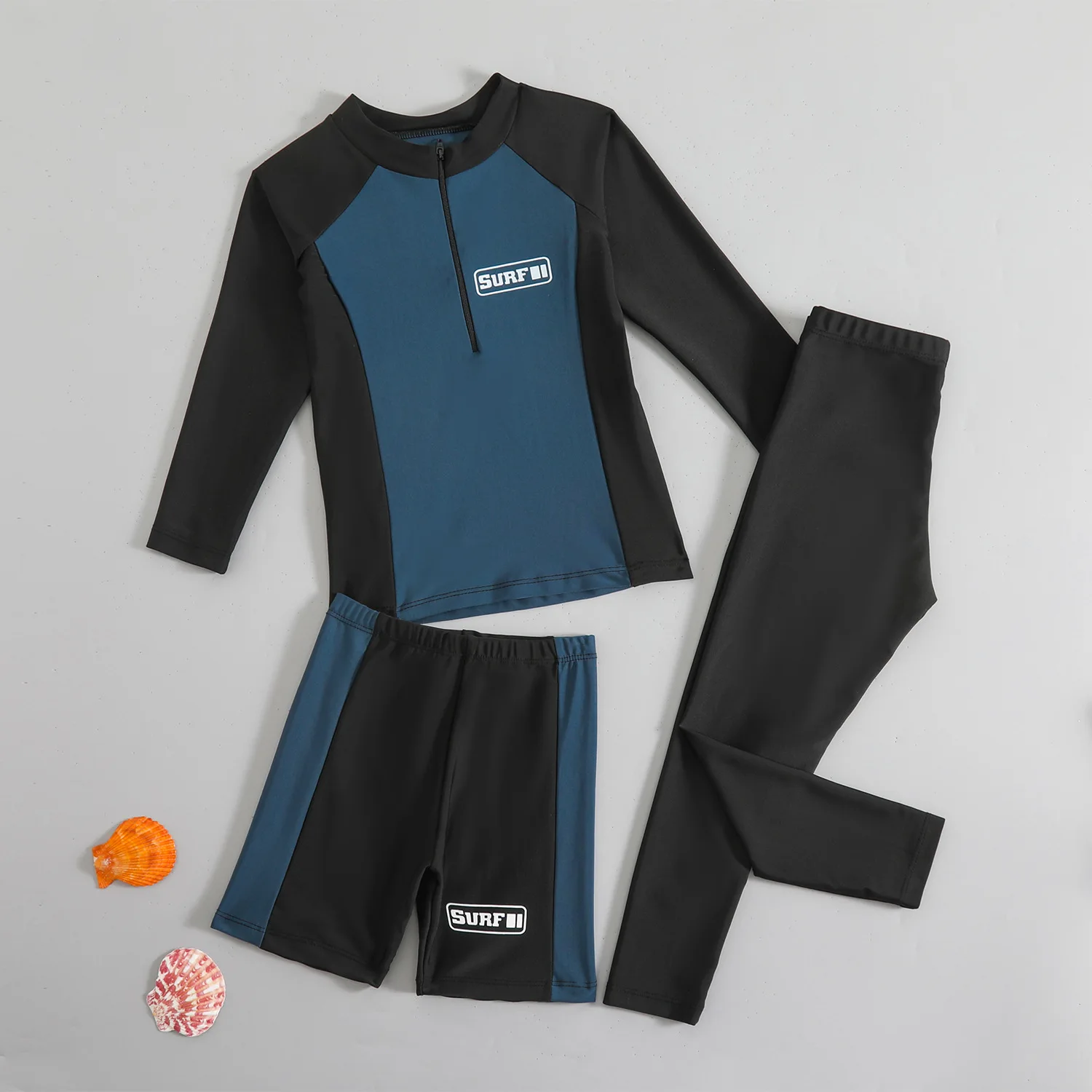 Boys Bathing Suit Sun Protection Girls Swimsuit Quick Dry Long Sleeve Rash Guard Shorts Set for Pool Diving Water Sports