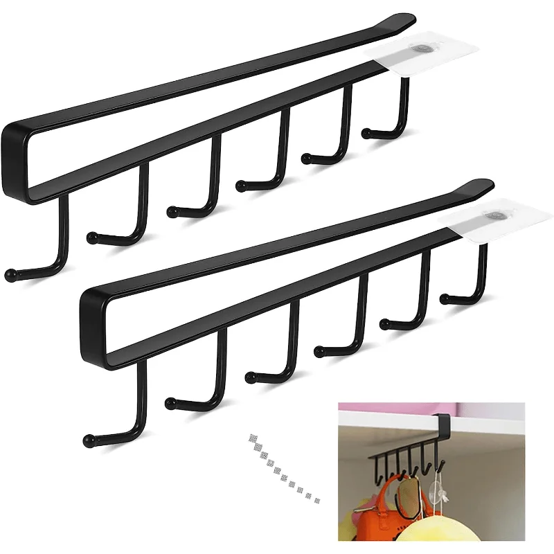 Drilling-Free Mug Hooks under Shelf Coffee Cup Storage Rack Kitchen Belt Scarf Hanging Holder for Flat Bottom Cabinet