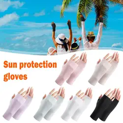 Guantes sin dedos Anti-uv de verano, guantes de seda para conducción de Color puro, dedos transpirables finos, protector solar, Ha I6X3, 20cm