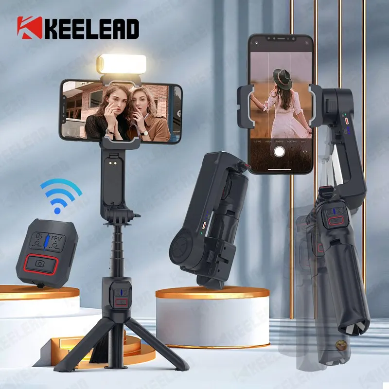 KEELEAD A10 Handheld Gimbal with Extension Rod Selfie Stick with Fill Light Bluetooth Wireless Stabilizer for Smartphone iPhone